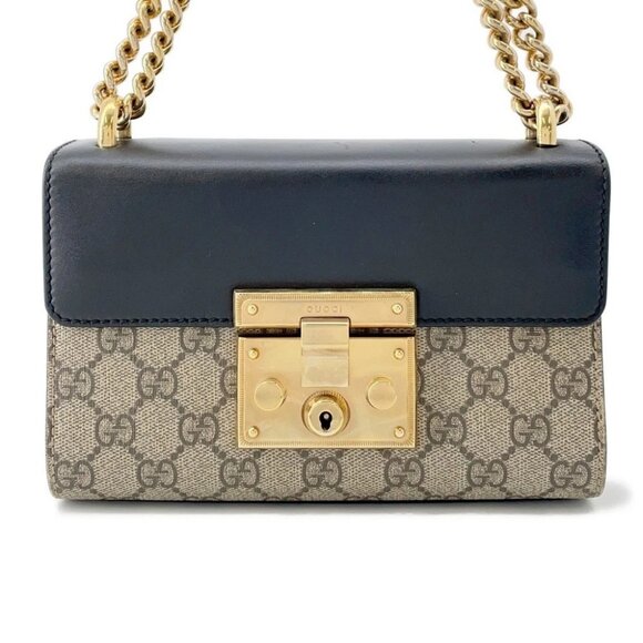 GUCCI GG Supreme Padlock ChainShoulder Bag Size Small GG Supreme/Leather Bei... - Picture 1 of 15